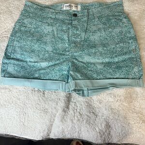 Teal Patterned High Waist Shorts